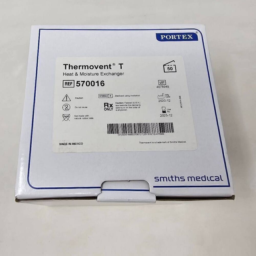 SMITHS MEDICAL THERMOVENT T 570016 PORTEX HEAT MOISTURE EXCHANGER HME CASE OF 50